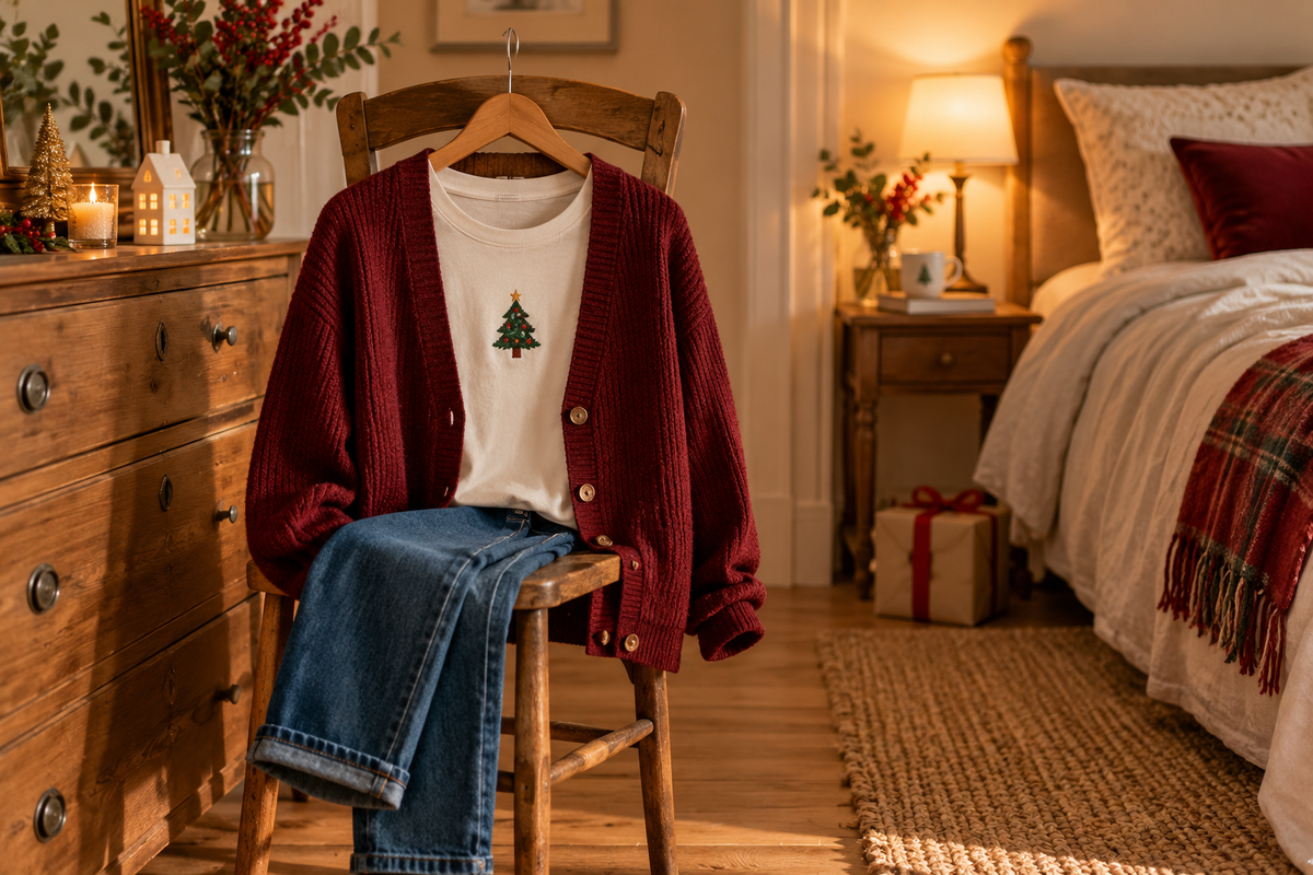Porter un t-shirt de Noël dans une tenue simple et chaleureuse