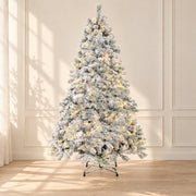 Sapin de Noël blanc enneigé lumineux de 230 cm, vue de trois quarts