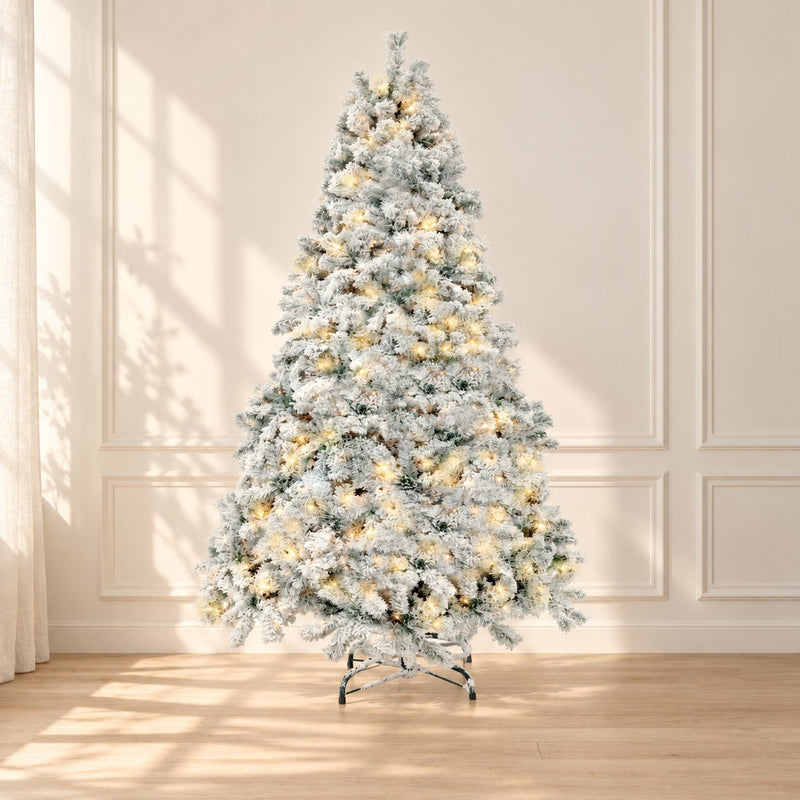 Sapin de Noël blanc enneigé lumineux · 230 cm