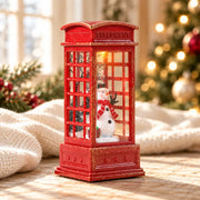 Cabine téléphonique rouge de Noël de 12 cm avec bonhomme de neige et lumière intérieure