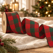 Ruban de Noël en gros-grain à grands carreaux rouge et vert, détail du motif