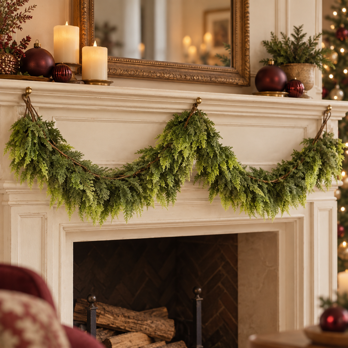 Guirlande artificielle Cèdre des Fêtes dans un décor de Noël