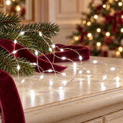 Fil de Lumière, micro-guirlande LED blanc froid dans un décor de Noël