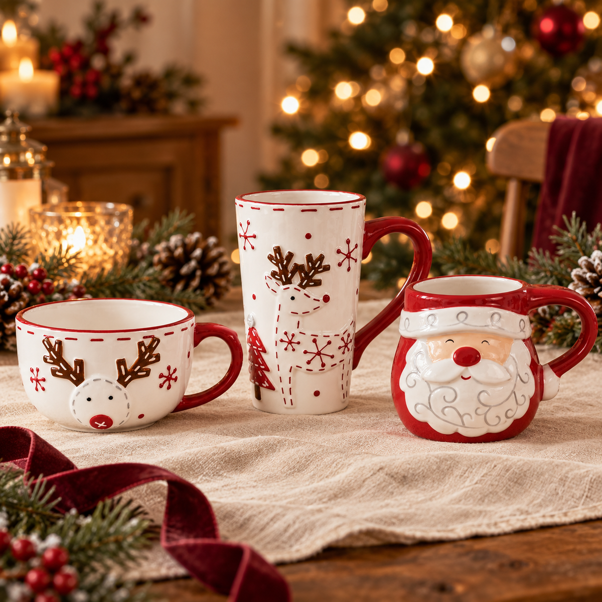 Le Goûter du Père Noël : trois formes de tasses en céramique, vendues à l’unité